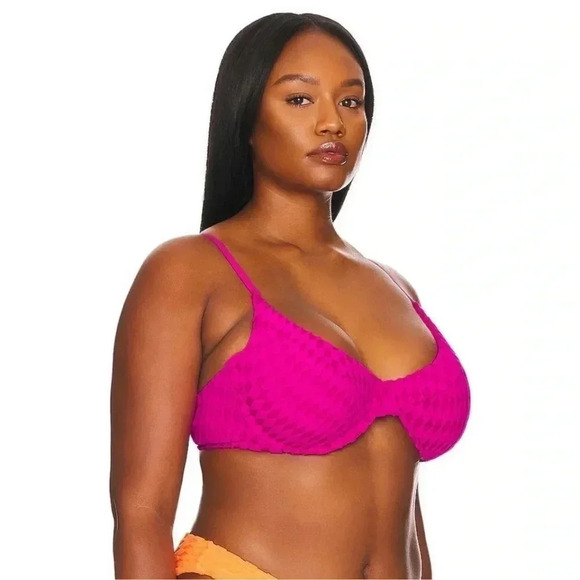 Good American Jacquard Demi Cup Bikini Top in Hawaiian Pink Size X- 6 - Picture 1 of 10